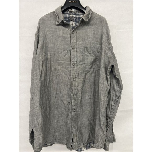 Mens Eddie Bauer Gray Button Down Long Sleeve Shirt Plaid Lined Classic Fit TXL - Picture 1 of 3
